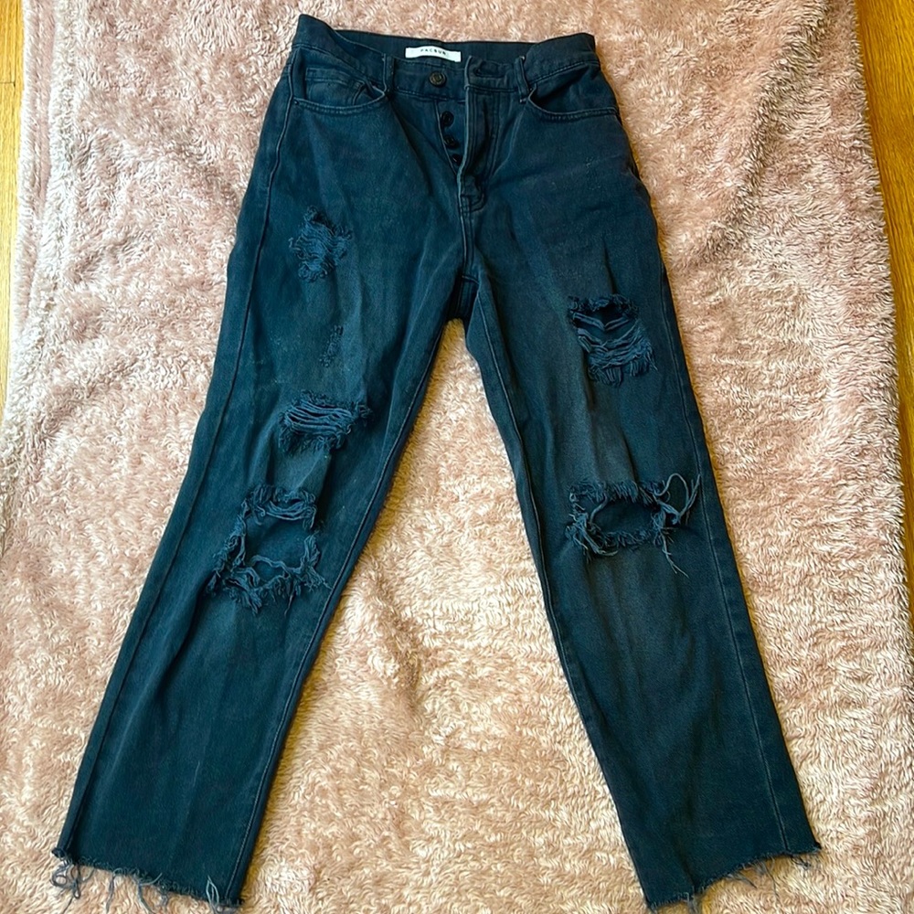 PacSun distressed high rise straight jeans black dark gray 23